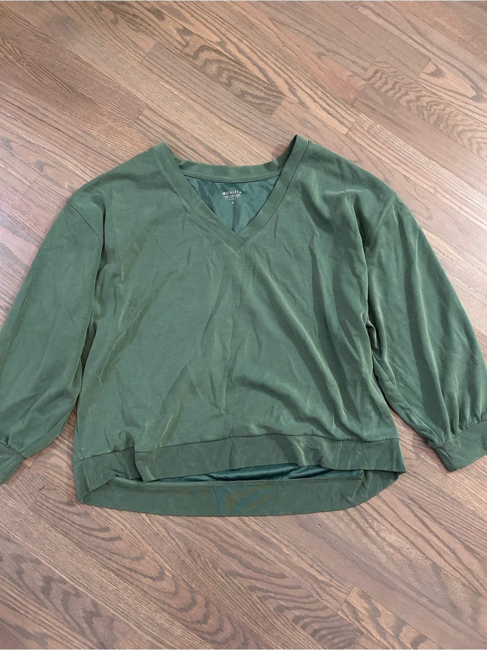 Athleta Green V-Neck Pullover Sweatshirt